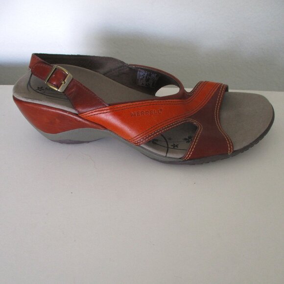 Merrell Womens Brown Leather Slingback 2" Wedge Sandal NWOB - Size 6M - Picture 3 of 8